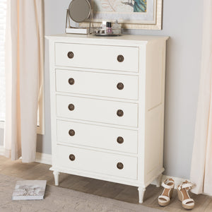 Baxton Studio Venezia French-Inspired Rustic Whitewash Wood 5-Drawer Chest