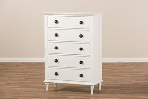 Baxton Studio Venezia French-Inspired Rustic Whitewash Wood 5-Drawer Chest