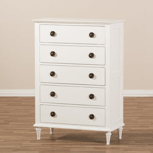 Baxton Studio Venezia French-Inspired Rustic Whitewash Wood 5-Drawer Chest