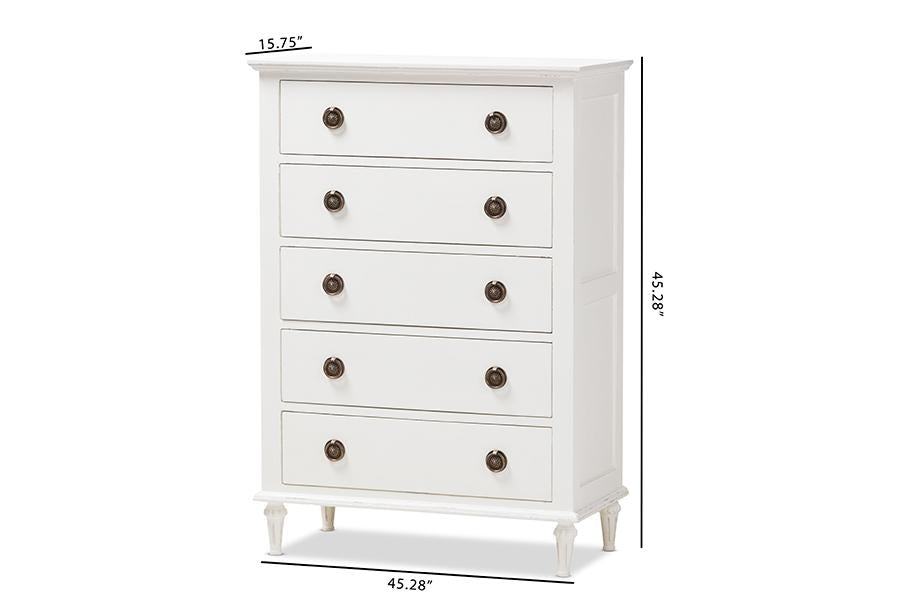 Baxton Studio Venezia French-Inspired Rustic Whitewash Wood 5-Drawer Chest