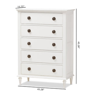 Baxton Studio Venezia French-Inspired Rustic Whitewash Wood 5-Drawer Chest