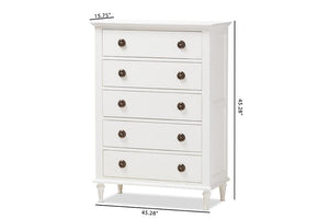 Baxton Studio Venezia French-Inspired Rustic Whitewash Wood 5-Drawer Chest