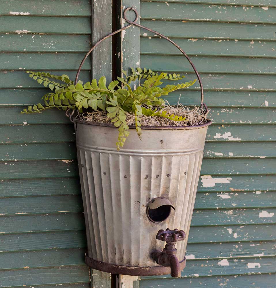 Water Bucket Birdhouse Planter