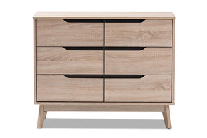 Baxton Studio Fella Mid-Century Modern Two-Tone Oak and Grey Wood 6-Drawer Dresser