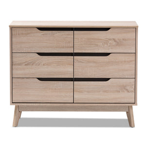 Baxton Studio Fella Mid-Century Modern Two-Tone Oak and Grey Wood 6-Drawer Dresser