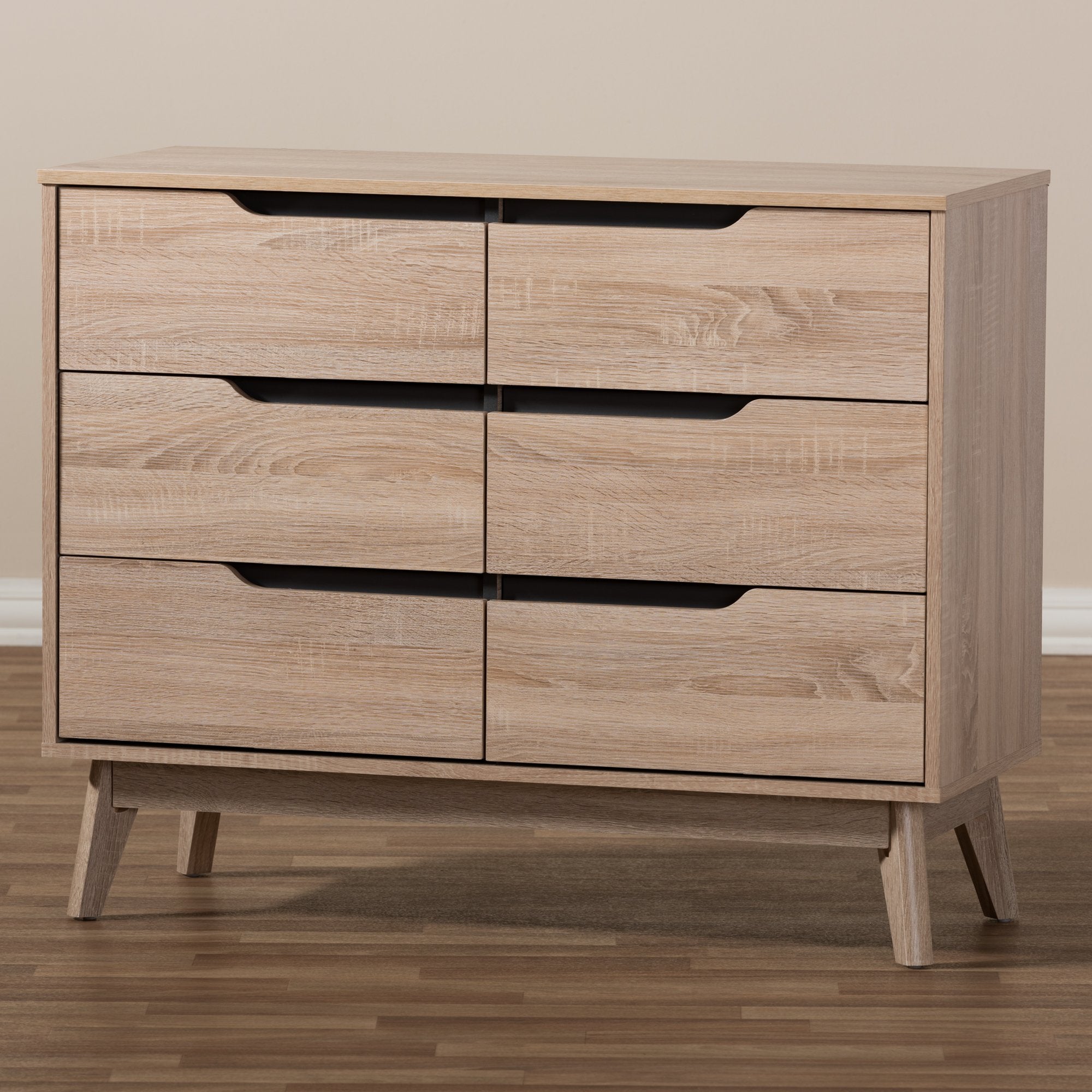 Baxton Studio Fella Mid-Century Modern Two-Tone Oak and Grey Wood 6-Drawer Dresser