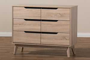 Baxton Studio Fella Mid-Century Modern Two-Tone Oak and Grey Wood 6-Drawer Dresser