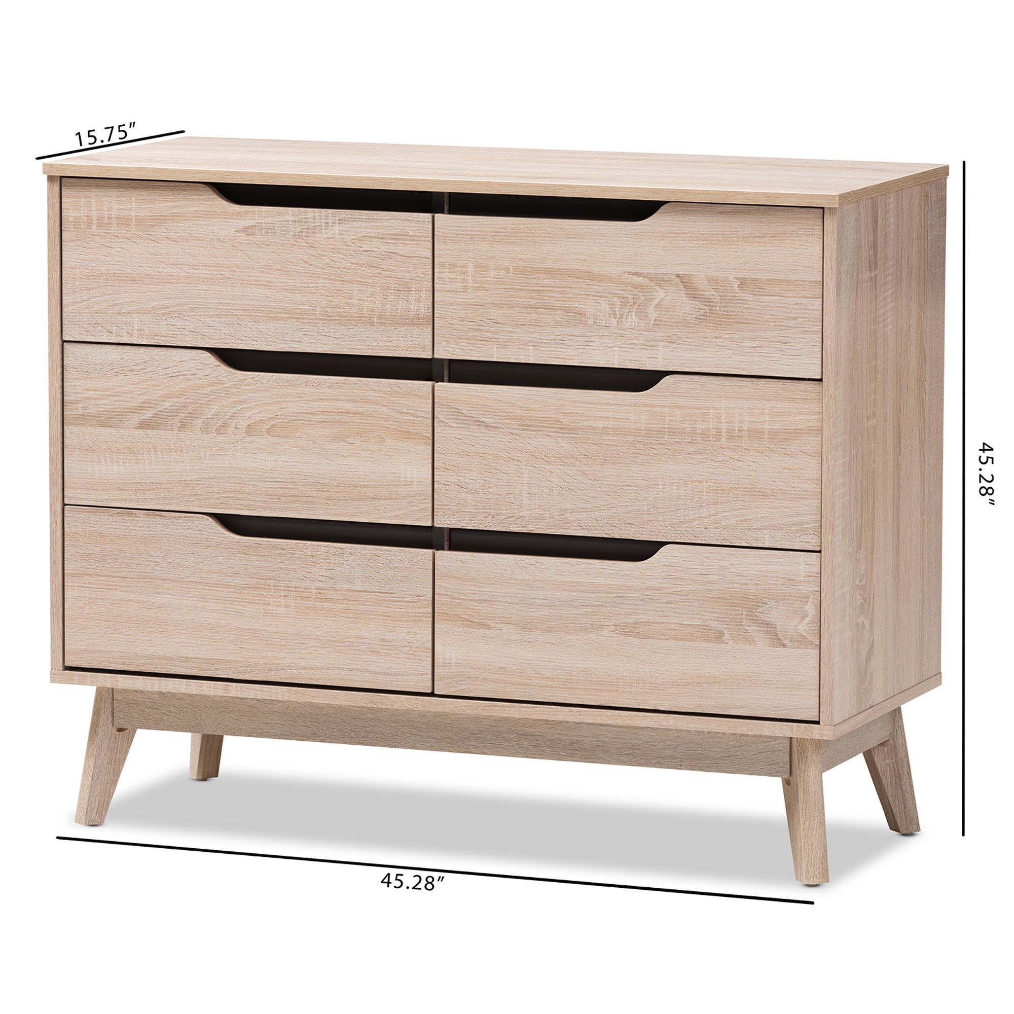 Baxton Studio Fella Mid-Century Modern Two-Tone Oak and Grey Wood 6-Drawer Dresser