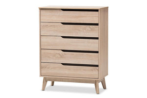 Baxton Studio Fella Mid-Century Modern Two-Tone Oak and Grey Wood 5-Drawer Chest