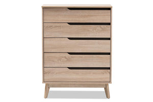 Baxton Studio Fella Mid-Century Modern Two-Tone Oak and Grey Wood 5-Drawer Chest