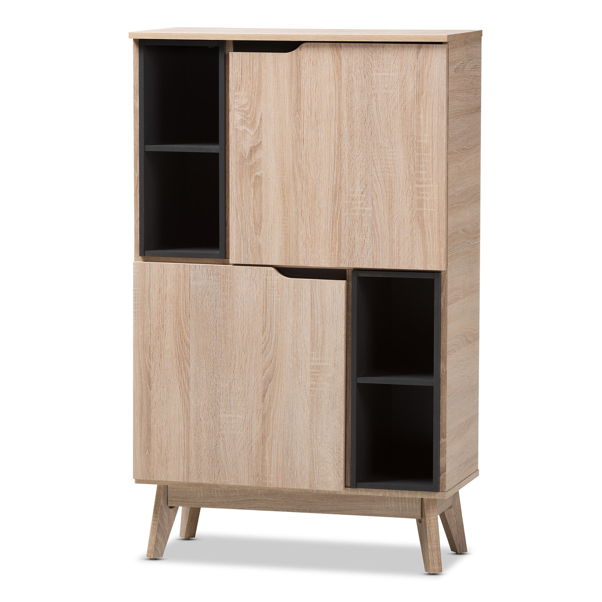 Baxton Studio Fella Mid-Century Modern Two-Tone Oak and Grey Wood Multipurpose Storage Cabinet