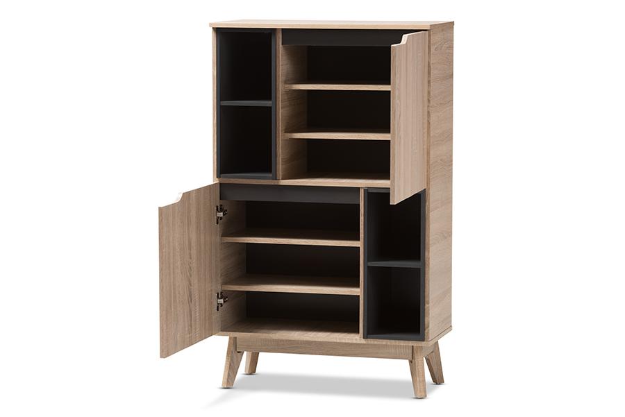 Baxton Studio Fella Mid-Century Modern Two-Tone Oak and Grey Wood Multipurpose Storage Cabinet