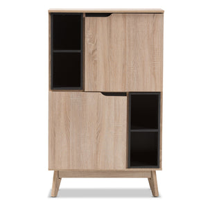 Baxton Studio Fella Mid-Century Modern Two-Tone Oak and Grey Wood Multipurpose Storage Cabinet