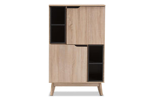 Baxton Studio Fella Mid-Century Modern Two-Tone Oak and Grey Wood Multipurpose Storage Cabinet