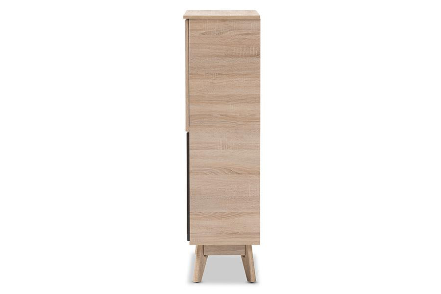 Baxton Studio Fella Mid-Century Modern Two-Tone Oak and Grey Wood Multipurpose Storage Cabinet