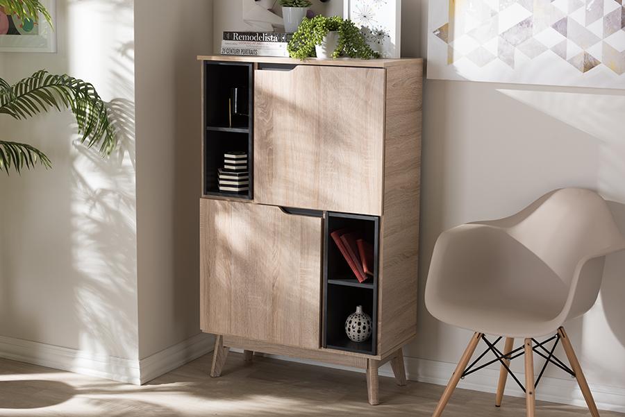 Baxton Studio Fella Mid-Century Modern Two-Tone Oak and Grey Wood Multipurpose Storage Cabinet