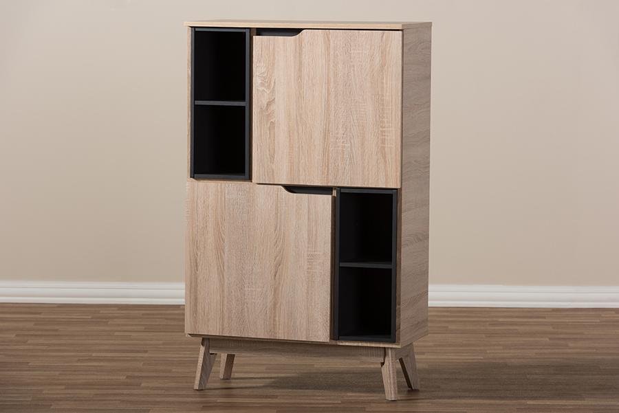 Baxton Studio Fella Mid-Century Modern Two-Tone Oak and Grey Wood Multipurpose Storage Cabinet