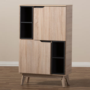 Baxton Studio Fella Mid-Century Modern Two-Tone Oak and Grey Wood Multipurpose Storage Cabinet