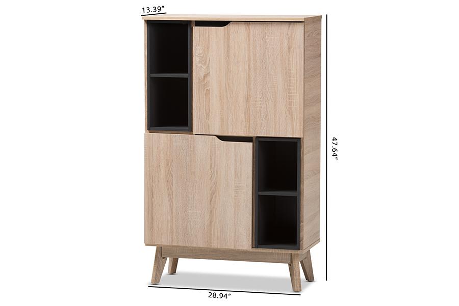 Baxton Studio Fella Mid-Century Modern Two-Tone Oak and Grey Wood Multipurpose Storage Cabinet