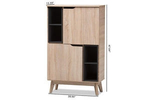 Baxton Studio Fella Mid-Century Modern Two-Tone Oak and Grey Wood Multipurpose Storage Cabinet