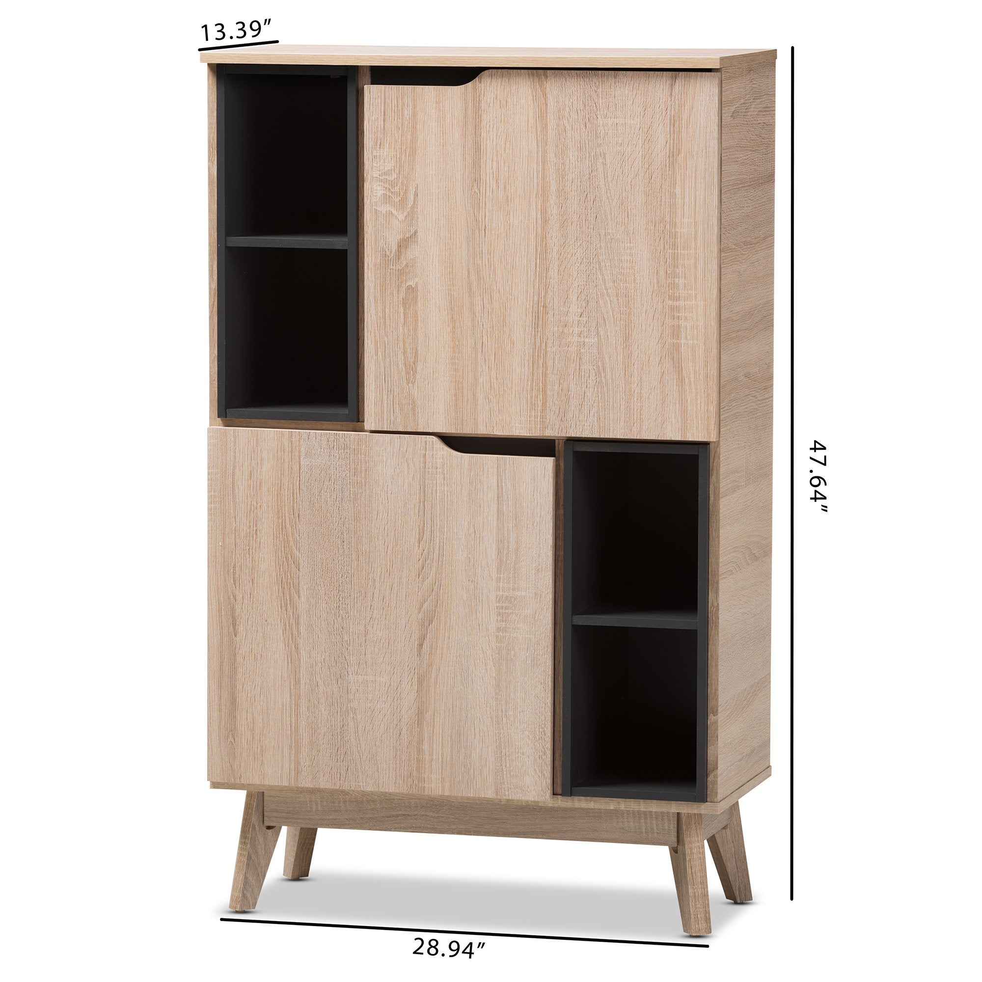 Baxton Studio Fella Mid-Century Modern Two-Tone Oak and Grey Wood Multipurpose Storage Cabinet