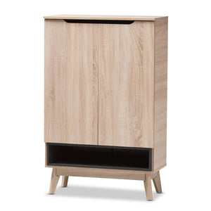 Baxton Studio Fella Mid-Century Modern Two-Tone Oak and Grey Wood Shoe Cabinet