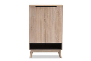 Baxton Studio Fella Mid-Century Modern Two-Tone Oak and Grey Wood Shoe Cabinet