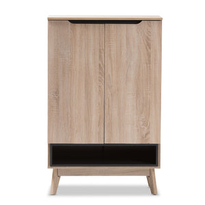 Baxton Studio Fella Mid-Century Modern Two-Tone Oak and Grey Wood Shoe Cabinet