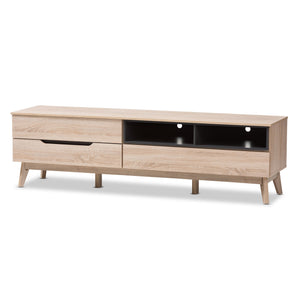 Baxton Studio Fella Mid-Century Modern Two-Tone Oak and Grey Wood TV Stand