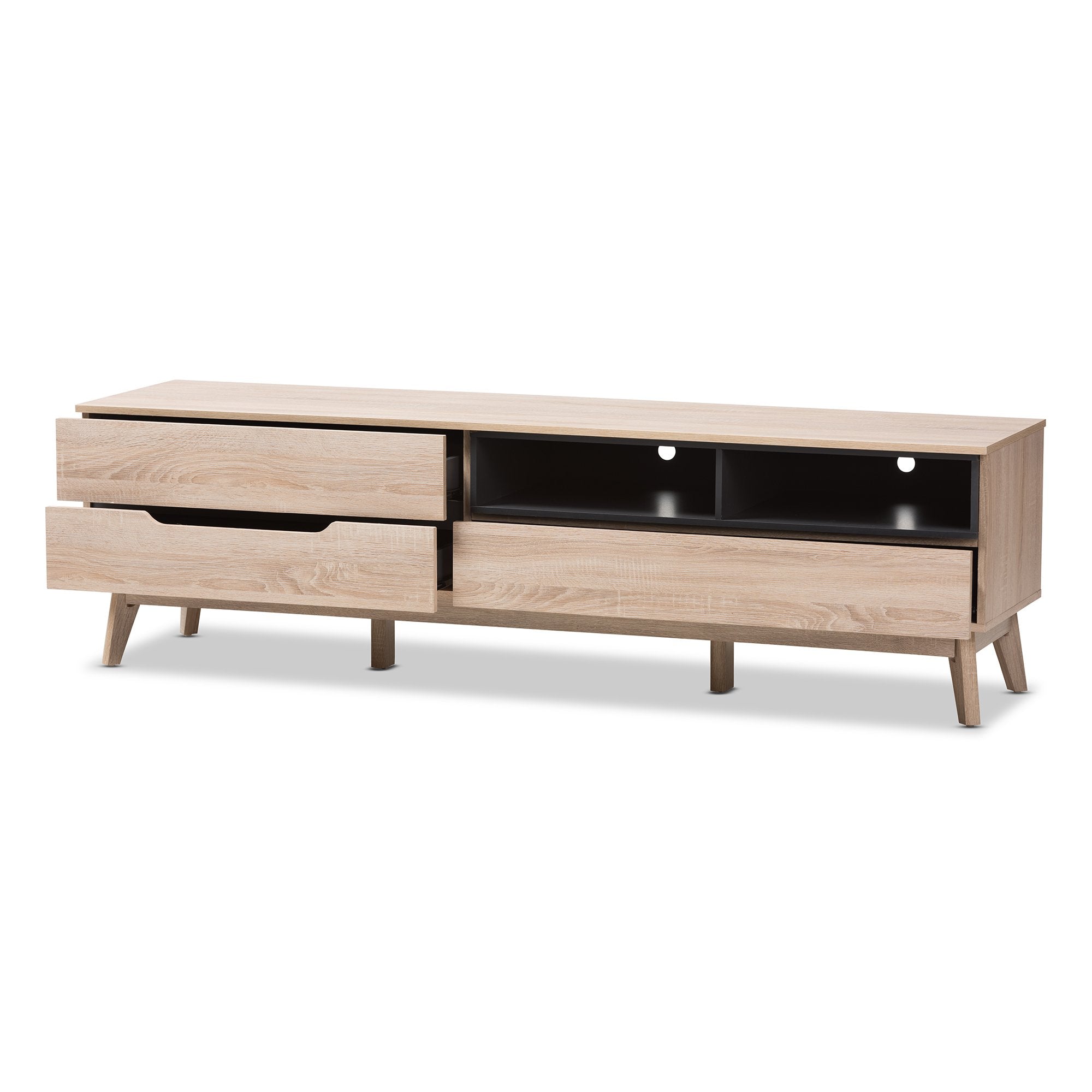 Baxton Studio Fella Mid-Century Modern Two-Tone Oak and Grey Wood TV Stand