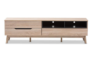 Baxton Studio Fella Mid-Century Modern Two-Tone Oak and Grey Wood TV Stand