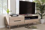 Baxton Studio Fella Mid-Century Modern Two-Tone Oak and Grey Wood TV Stand