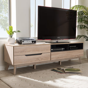 Baxton Studio Fella Mid-Century Modern Two-Tone Oak and Grey Wood TV Stand