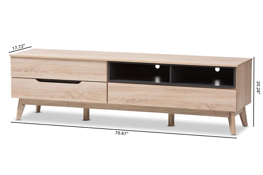 Baxton Studio Fella Mid-Century Modern Two-Tone Oak and Grey Wood TV Stand