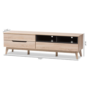 Baxton Studio Fella Mid-Century Modern Two-Tone Oak and Grey Wood TV Stand