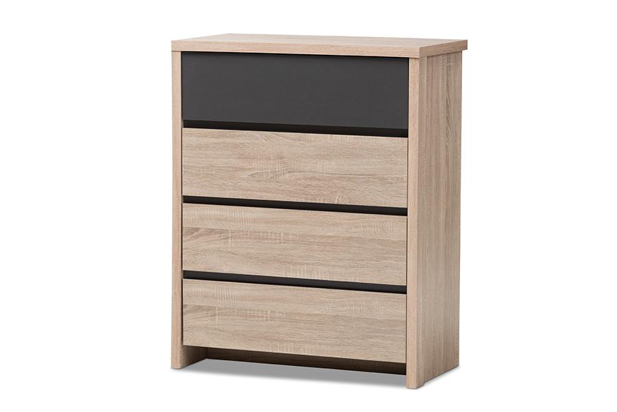 Baxton Studio Jamie Modern and Contemporary Two-Tone Oak and Grey Wood 4-Drawer Chest