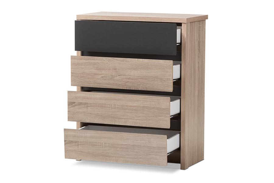 Baxton Studio Jamie Modern and Contemporary Two-Tone Oak and Grey Wood 4-Drawer Chest