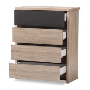 Baxton Studio Jamie Modern and Contemporary Two-Tone Oak and Grey Wood 4-Drawer Chest