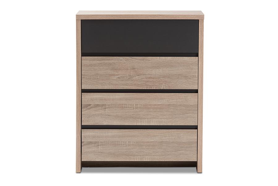 Baxton Studio Jamie Modern and Contemporary Two-Tone Oak and Grey Wood 4-Drawer Chest