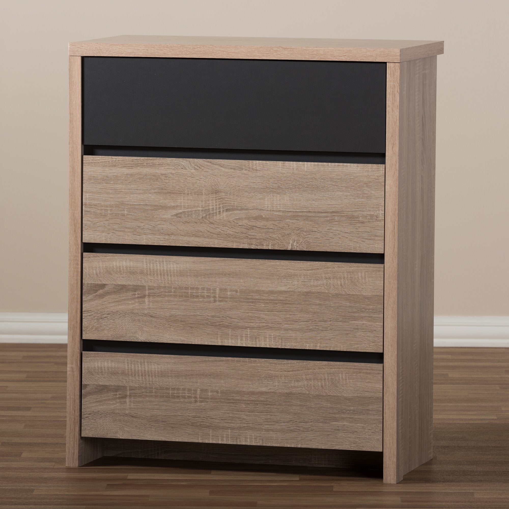 Baxton Studio Jamie Modern and Contemporary Two-Tone Oak and Grey Wood 4-Drawer Chest