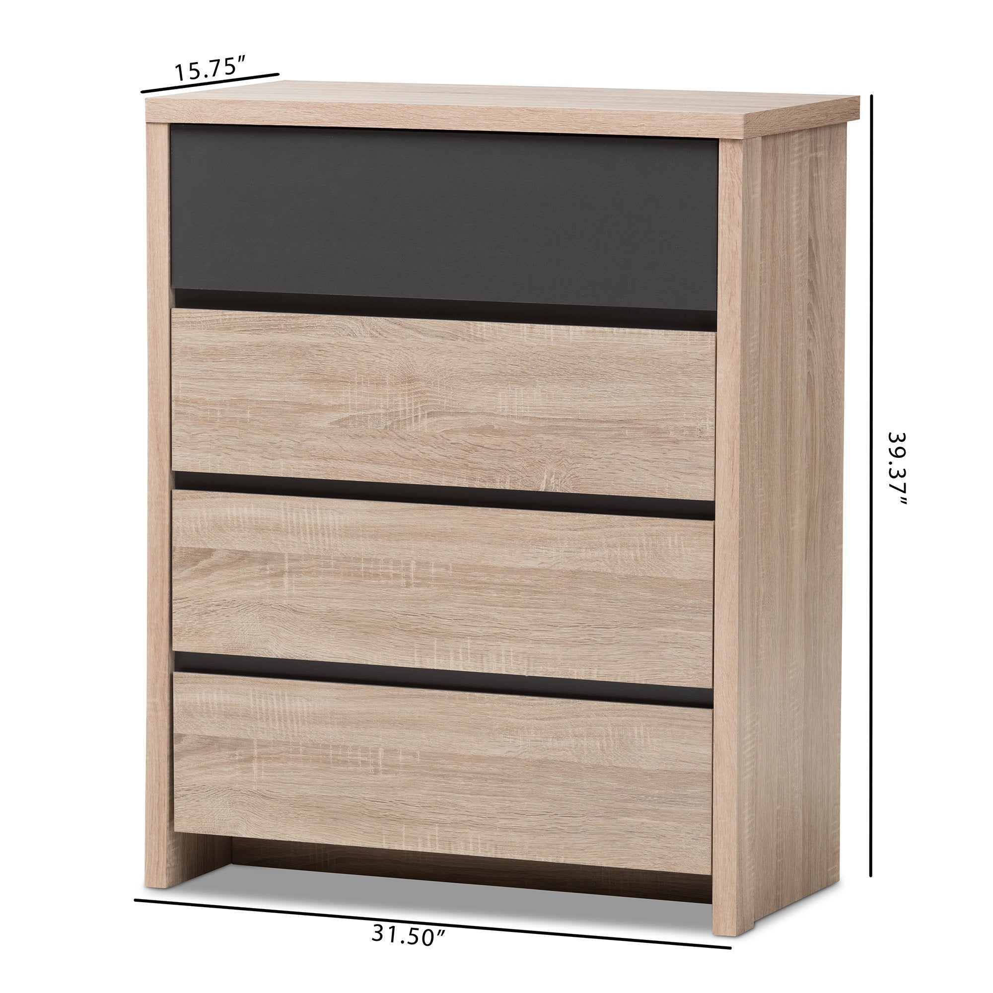 Baxton Studio Jamie Modern and Contemporary Two-Tone Oak and Grey Wood 4-Drawer Chest