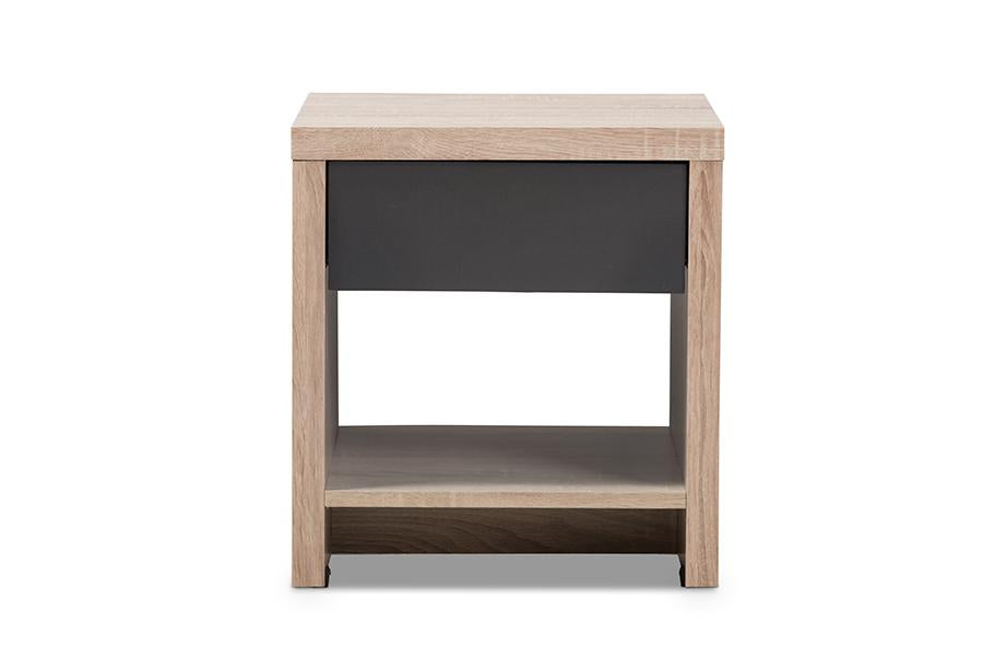 Baxton Studio Jamie Modern and Contemporary Two-Tone Oak and Grey Wood 1-Drawer 1-Shelf Nightstand