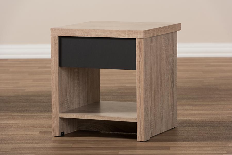 Baxton Studio Jamie Modern and Contemporary Two-Tone Oak and Grey Wood 1-Drawer 1-Shelf Nightstand