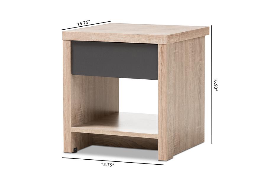 Baxton Studio Jamie Modern and Contemporary Two-Tone Oak and Grey Wood 1-Drawer 1-Shelf Nightstand