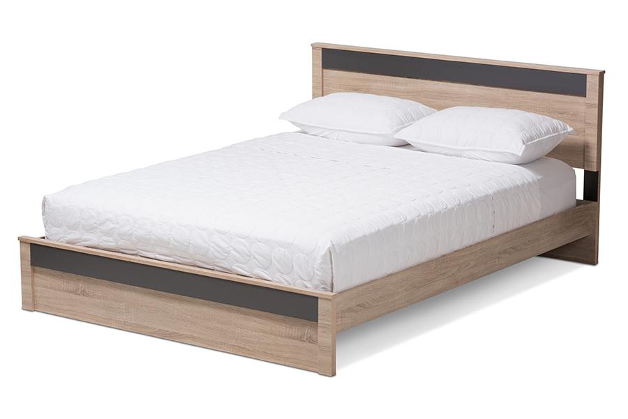 Baxton Studio Jamie Modern and Contemporary Two-Tone Oak and Grey Wood Queen Size Platform Bed