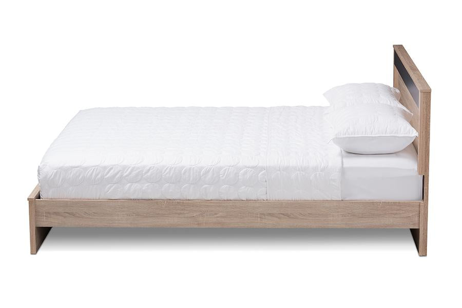 Baxton Studio Jamie Modern and Contemporary Two-Tone Oak and Grey Wood Queen Size Platform Bed