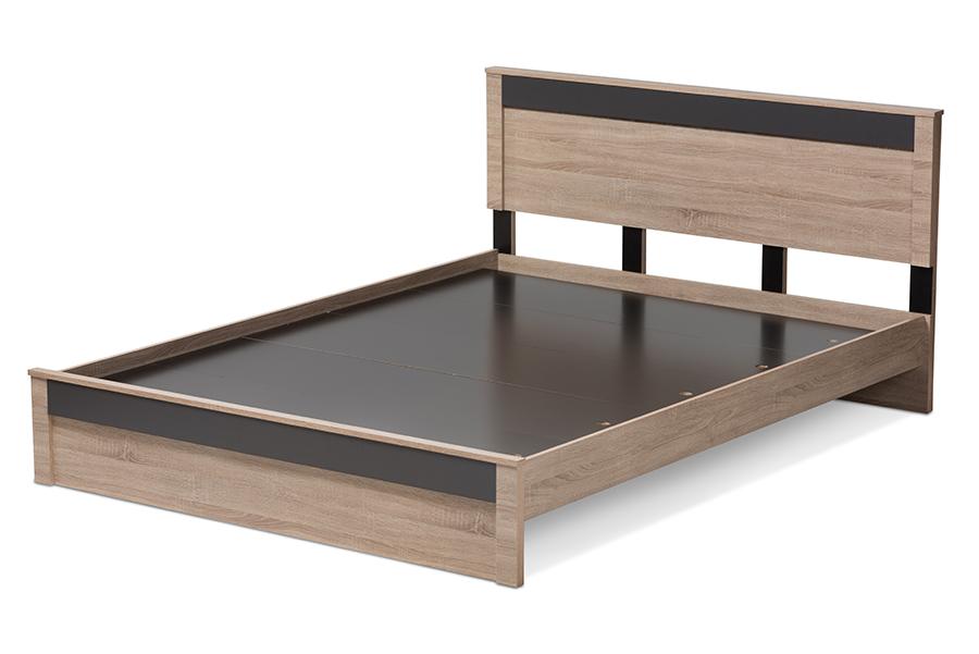 Baxton Studio Jamie Modern and Contemporary Two-Tone Oak and Grey Wood Queen Size Platform Bed