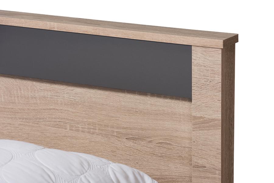 Baxton Studio Jamie Modern and Contemporary Two-Tone Oak and Grey Wood Queen Size Platform Bed