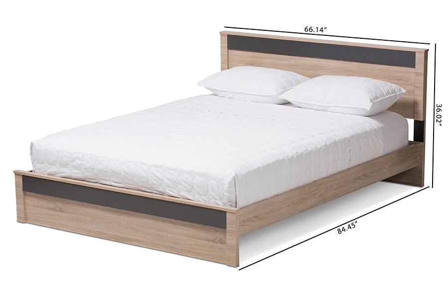 Baxton Studio Jamie Modern and Contemporary Two-Tone Oak and Grey Wood Queen Size Platform Bed