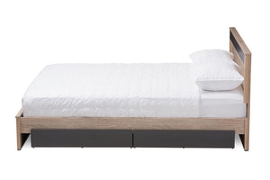 Baxton Studio Jamie Modern and Contemporary Two-Tone Oak and Grey Wood Queen 2-Drawer Queen Size Storage Platform Bed